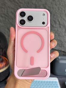 1pc PC Semi-Clear Matte Magnetic Phone Case + Metal Bracket Compatible With IPhone 17 Pro Max 16 15 11 12 13 14 Pro Max Plus 17 AIR Cases Matte Clear - Pink - View 3