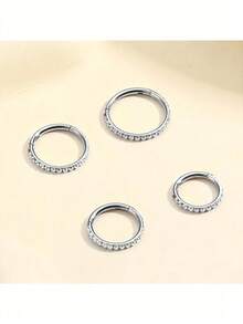 316L医用级不锈钢锆石耳环，16G，6mm/8mm/10mm/12mm可选 - 低过敏性铰链式耳扣，适用于鼻中隔、耳软骨、耳廓、耳屏、耳甲腔、内耳等部位，男女皆宜的礼物 - 銀色 - 查看 5