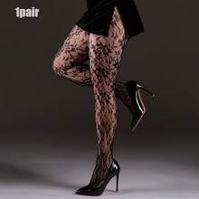 Vintage Dark Pattern Lace Pantyhose 1/2 Pair Women's High Elastic Hollow Mesh Pantyhose - Black Mesh Transparent Stockings, Y2K Style Full Coverage To Transparent Style (20/D) Elegant Sexy Design, Suitable For Party, Photography, And Daily Wear Sexy Slimming Design Suitable For Dresses / High Heels / Little Black Dress / Dates / Commuting Multi-Scene Wear Soft Skin-Friendly Fabric - 一雙黑色提花褲襪 - 查看 12