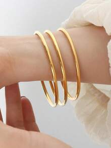1/3/5/8pcs Minimalist 304 Stainless Steel Solid Bangle Bracelets For Women, 18K Gold Plated, Tarnish Resistant, Stackable - Yellow Gold - View 3