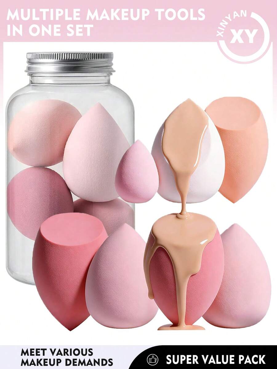 7PCS Precision Makeup Sponge Set: 6PCS Non-Absorbent Blending Sponges + 1pc Mini Detail Sponge – Dry & Wet Dual-Use For Flawless Base & Concealing - Pink - View 1