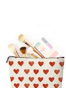 1 Pc Red Heart Pattern Cosmetic Bag Valentine's Day Simple Makeup Bag Perfect Gift For Family And Friend - Red and White - View 6