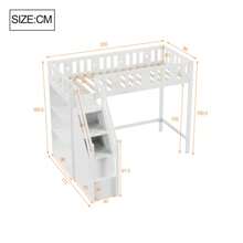 Loft Bed 90*200 Cm, With Storage Ladder And Shelves, Single Wooden Bed, Youth Bed, Children's Bed, Solid Wood Frame, White - White - View 2