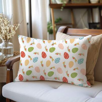 1个复活节彩蛋花卉图案抱枕套，柔软桃皮绒面料，单面印花，尺寸30*50厘米/40*60厘米，适用于家居客厅、卧室、沙发等复活节装饰，节日礼物，不含枕芯