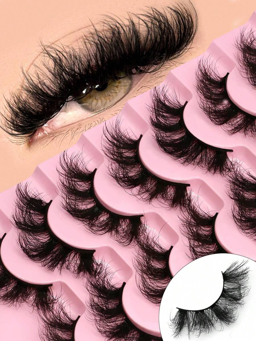 8 Pairs Cat Eye Lashes Natural Cross Volume Faux Mink Eyelashes Fluffy Soft Eyelashes Thick Dramatic False Eyelashes Glam Volume Fake Lashes,Beginner-Friendly,Suitable For Any Occasion - Black - View 1