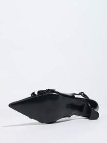 Solid Color PU Leather Buckle High Heel Shoes, Cargo Style Style, Spring/Summer - Black - View 5