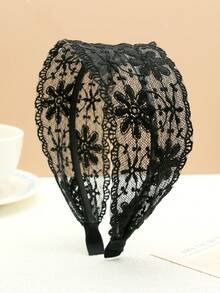 1pc Women's White Lace Embroidered Headband, Elegant Bohemian Style Hair Accessory Suitable For Daily Outings, Travel, Dates, Dining Out - Black Lotus Flower Wide Headband - View 23