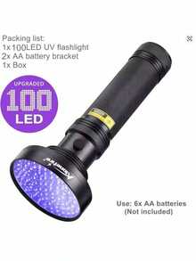 Alonefire 100颗LED灯珠，395-405nm高功率紫外线手电筒 - 适用于固化、宠物污渍检测、蝎子狩猎和荧光墨水识别