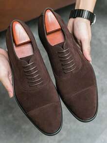Men's Suede Formal Shoes, Versatile - Luxury Red Sole Fashion Lace-Up Oxfords, Suitable For Business And Daily Wear Black British Style Men's Formal/Business Dress Shoes, Suitable For Occasions Like Weddings Soft Derby Shoes For Men, Comfortable For Commuting, Work And Casual Wear Elegant Brand Name Shoes, Comfortable And Lightweight Wedding Shoes For Grooms Gentleman's Essential Moccasin Shoes For Galas And Parties In Spring Simple Solid Brown Summer Formal Dress Shoes - màu nâu - Xem 4