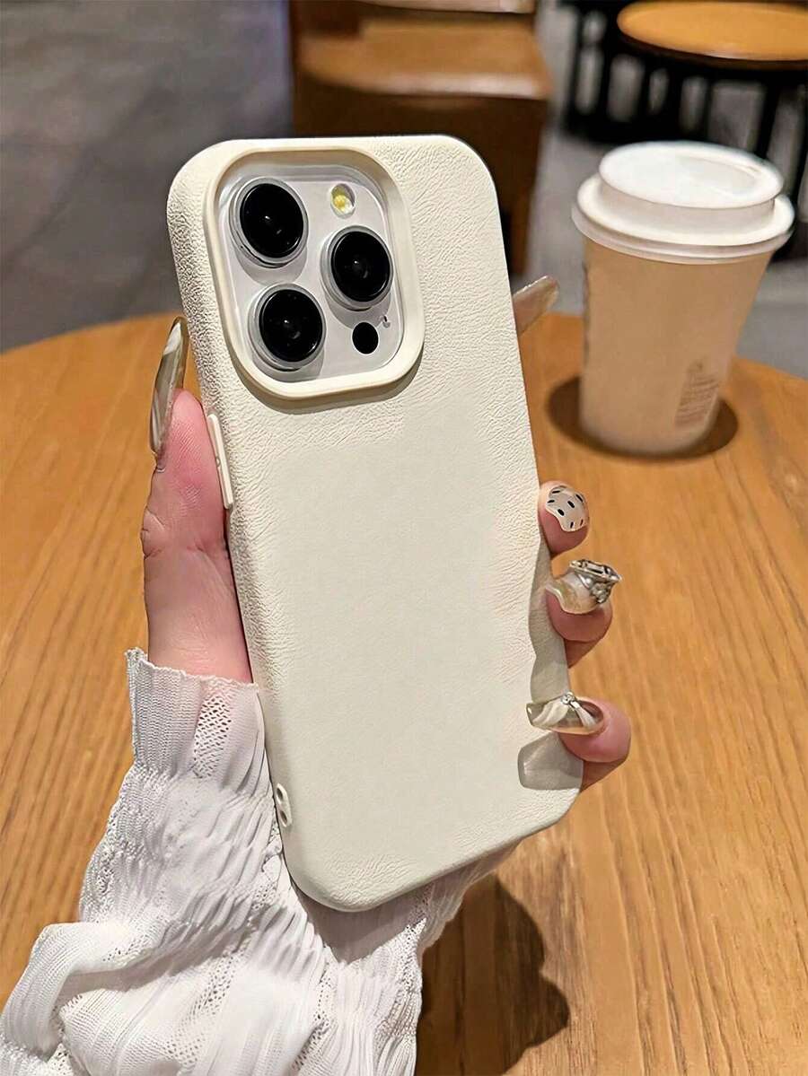 1个乳白色哑光鳄鱼纹简约全包覆TPU防震手机壳，兼容苹果17、16、15、14、13、12、11 Pro Max和三星Galaxy A55/54/53/52/51、S25/24/23/22/21系列 - 白色 - 查看 1