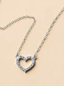 1pc Fashionable Versatile Rhinestone Heart Necklace, Elegant & Luxurious - Silver - View 5