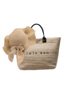 Woven Straw Tote Bag, Beach Vacation "TOTE BAG" Print Straw Handbag, Versatile As Beach Tote, Summer Handbag, Grocery Bag, Bohemian Summer Touch, Suitable For Beach Lovers, Boho Style Enthusiasts, Women, Travelers, Perfect For Beach Trips, Summer Vacations, Casual Outings - 彩色 - 查看 16