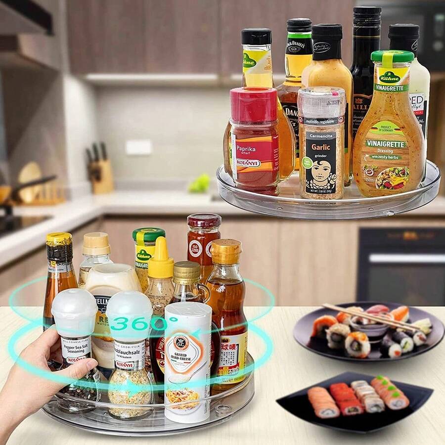 2Pcs Lazy Susan Spice Rack Organizer 23CM+27CM 360° Rotating Turntable Spice Rack - Transparent - View 1