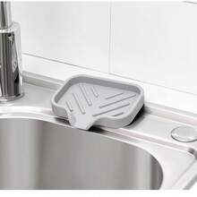 1pc Rectangular Self-Draining Silicone Soap Dish - Bathroom Accessories Multifunctional Soap Holder - Grey - View 7