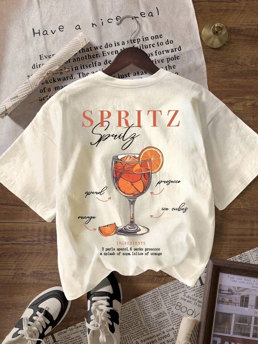 Áo thun nữ tay ngắn cổ tròn phong cách retro "Aperol Spritz Is Always The Answer", cỡ lớn, màu trắng, thích hợp cho mùa hè. - trắng - Xem 1