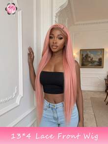 30 Inch Pink Long Straight Synthetic 13x4 Lace Front Wig, Heat Resistant Fiber Hair, Natural Hairline, Natural Density Long Straight Pre-Trimmed Synthetic Lace Wig, Suitable For Fashion Women, Cosplay, Party, Daily Use - Pink - View 13