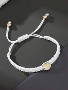 1件简约时尚通勤金属爱心手工可调节男女通用情侣手链，情人节约会礼物，男士饰品 - 白色 - 查看 4