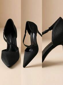 Women's Leopard Print High Heel Shoes, Pointed Toe Design, Elegant And Fashionable, Open Toe Comfortable And Breathable, Classic Lace-Up Style, Suitable For Daily Wear Or Formal Occasions, Adding Charm And Elegance, Comfortable Fit, Perfect Pair With Jeans And Dresses, Showcase Your Charming Style - Pure Black - View 7