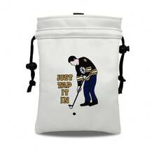 1 PC Golf Valuables Pouch, PU Drawstring Storage Bag With Putting Golfer Embroidery & "Just Tap It In" Letter Embroidery, Holds Golf Balls Tees Markers, Golf Accessories - Multicolor - View 9