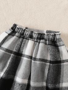 Bộ quần áo đồng phục học sinh 3 món cho bé gái, áo phối màu, chân váy kẻ caro, ba lô mini, dành cho bé 4-7 tuổi, mùa xuân/thu. - màu đen - Xem 4