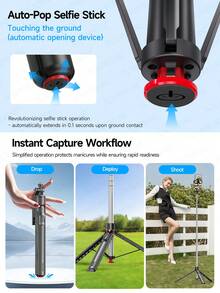 AXNEN 70-Inch Automatic Tripod, Automatic Folding Phone Tripod With Detachable Rotatable Phone Holder And Wireless Remote, Selfie Stick Tripod, 360° Vertical And Horizontal Rotation, Compatible With IPhone/Android Phones (Black) - Multicolor - View 7