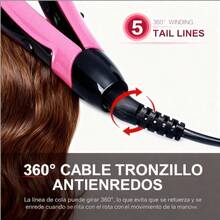 Esta herramienta de peinado 2 en 1 combina rizador, plancha y rizador en una sola unidad. Incluye un rizador para flequillo integrado y permite alisar y rizar el cabello. Un producto superventas. - Rosa Fucsia - Ver 5