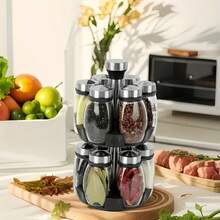 Revolving Spice Rack Organizer Storage For Kitchen, Spice Stand Holder, Spinning Countertop Herb And Spice Rack Organizer With 6/12 Glass Jar Bottles Set - màu đen - Xem 9