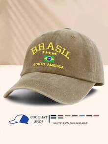 ✨1pc Vintage Washed Brazil Star Print Summer Sun Protection Baseball Cap, Retro Hipster Hip-Hop Curved Brim Hat, Adjustable Unisex Sun Visor Cap - Baseball Caps, Beanies, Sun Hats, Bucket Hats, Cool Hats, Headwear, Stylish Hats, Fashion Hats, Everyday Hats, Von Dutchs, Nyxx Hat, Hats For Women, Gorras Para Mujer, Valentine's Day - Nhiều màu - Xem 3