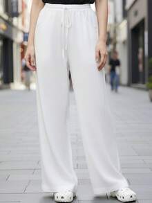 Women's Relaxed Wide Leg Cropped Pants With Pockets, Plus Size Cotton Linen Blend, Lightweight And Breathable, Loose Comfortable Fit, Multiple Color Options, Boho Inspired Style, Simple Versatile Design, Ideal For Everyday Wear, City Walks, Travel Vacations, Work Commute, Back To School Outfits, Casual Date Looks, And Valentine's Day Outfits - 白色 - 查看 1