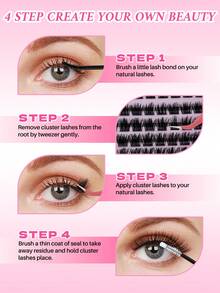 384PCS D Curl Cluster Lashes Book Kit, High Capacity Individual Lash Clusters Mixed 9-16mm Natural Look Wispy Soft And Comfortable False Eyelashes Long-Lasting Individual Lashes Kit With Lash Bond&Seal  Tweezers And Lash Brush - 黑色 - 查看 6