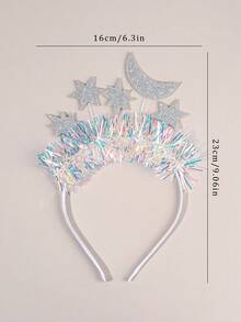 1pc Glitter Star Moon Headband For Girls Silver Gradient Tinsel Headband Sparkly Headdress Delicate Party Hair Hoop Fashion Shiny Headwear Teens Hair Accessory - Multicolor - View 5
