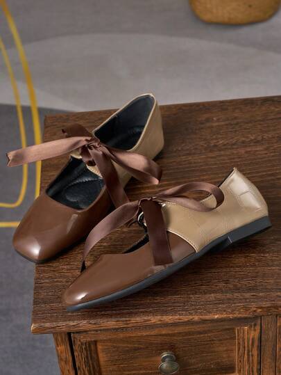 Women's Fashion Versatile Square Toe Mary Jane Flats - Classic And Versatile Deep Brown Color, Comfortable For Office And Casual Wear, Suitable For All Seasons, Women's Flat Shoes, New, Fashionable, Minimalist, Slip-On, Color Block Design, Ideal Gift For Valentine's Day, Mother's Day, Weddings, Parties, Office Wear (Runs Small, Shoes Tend To Be Narrow, Suggest Ordering One Size Up)