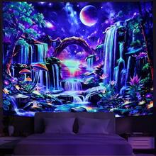 Huzuya Blacklight Fantasy Forest Tapestry Neon Waterfall Tapestries UV Reactive Galaxy Space Tapestry Colorful Floral Plants Tapestries Wall Hanging Backdrop Room Decor For Bedroom - Thác nước - Xem 2