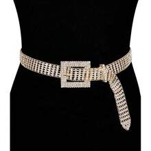 Barry.Wang Rhinestone Belts For Women Silver Gold Bling Belt Diamond Crystal Studded For Jeans Dress Bridesmaid Bridal Ladies - 金色水鑽性感腰帶+贈品 - 查看 6