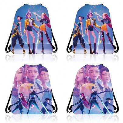 KPOP 女巫猎人背包收纳包，卡通韩版抽绳包，轻便休闲，配有细肩带和抽绳开口设计，适合日常背包、派对礼品袋和青少年必备单品。