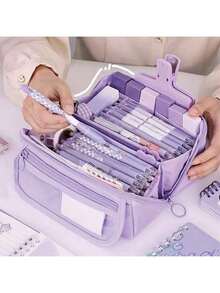 Hộp bút nhiều lớp bằng vải Oxford nhẹ | Túi đựng bút dung tích lớn dễ lấy | Túi đựng bút phong cách nữ tính | Hộp bút thiết yếu cho học sinh chuẩn bị năm học mới | Túi văn phòng phẩm màu tím chất lượng cao - Nhiều màu - Xem 4