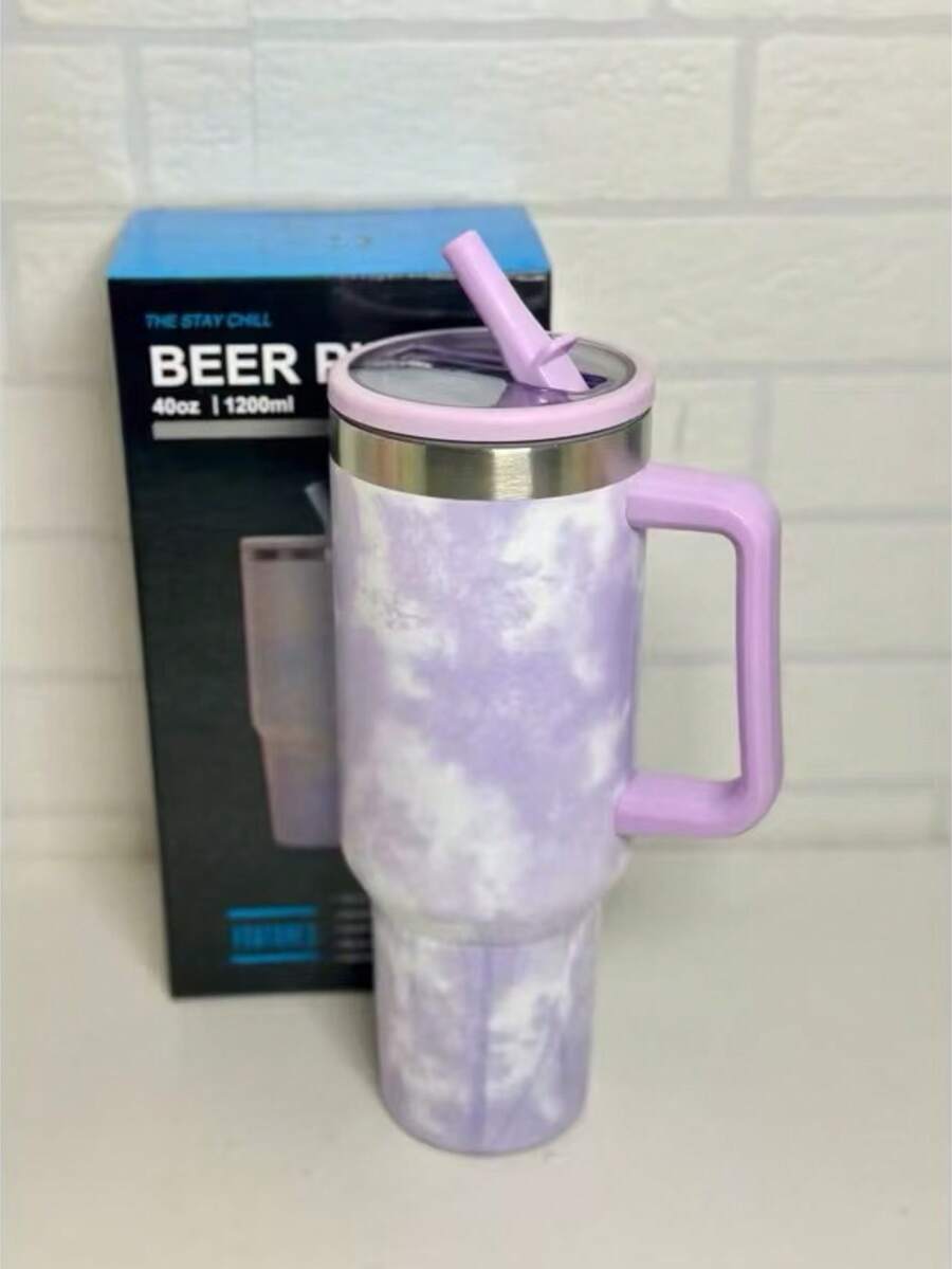 Large 1200ml Capacity, Ideal For Those Who Drink A Lot Of Water. Stainless Steel Material, Keeps The Temperature For Longer. With Straw And Lid, Practical For Drinking Without Spilling. Side Handle, Easy To Carry. Gradient Design In Pastel Colors, Modern And Stylish. Perfect For Work, Gym, Travel And Car. - 紫丁香色 - 查看 1