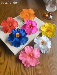 6个/套彩色芙蓉花发夹，夏威夷风格，色彩鲜艳自然，宛如真花，可夹在头发上 - 适合女孩和女士，适合海滩度假、日常外出、派对等场合，可灵活搭配不同造型 - 彩色 - 查看 12