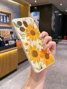 1pc Oil Painting Yellow Flower Shockproof Phone Case, UV Printed Compatible With Samsung/Galaxy///// Android Models - Beige - View 4