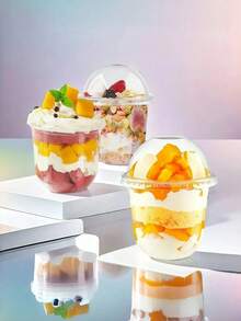 250ml/360ml/500ml, Disposable U-Shaped Cake Cups, Summer Transparent Plastic Dessert Cups, With Lids, Multi-Purpose, Can Be Used To Hold Yogurt, Pudding, Ice Cream, Fruit, And Is Also Suitable For Cakes, Mousses, Milkshakes, Yogurt, Ice Cream, Fruit, Cakes, And Is Suitable For All Kinds Of Parties And Back-To-School Catering. - Transparent - View 3