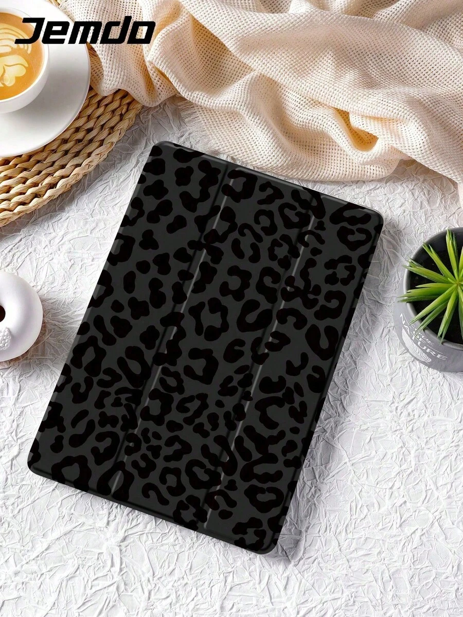 Cheetah,Leopard Print 1pc Black Leopard Print Tablet Protective Case With Pen Slot, Anti-Drop, Support Sleep/Wake, Compatible With Samsung, And IPad - 多色-2 - 查看 1