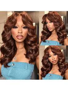 Blended Hair Is Made From Human Hair Mixed With Synthetic Fibers And Protein Filaments Short Body Wave Wig Glueless Short Wavy Bob Wigs 13x4 Frontal Lace Side Part Loose Wave Wigs For Women Shoulder Length Curly Synthetic Wig Lace Part Hair 180% Density - S4 - View 7