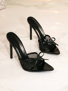 Women's Sexy Bow Open Toe Stiletto High Heel Sandals - Black - View 7