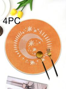 1/2/4件装刺绣布艺节日餐垫，适合婚礼宴会餐桌装饰，简约优雅的欧式风格布艺桌布，星月图案餐垫 - 彩色 - 查看 38