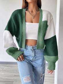 Spring Women's New Color Blocked Shoulder Dustproof Open Collar Wool Sweater, Women's Fashion Matching Thin Knitted Cardigan, Long Sleeve Top Spring Women's Fabric, French Fashion Multi Functional Black And White Striped Knitted Cardigan, Valentine's Day Women's Fashion Essential Plush Knitted Sweater, Preferred Gift For Couple Fashion Clothing - màu xanh lá - Xem 4