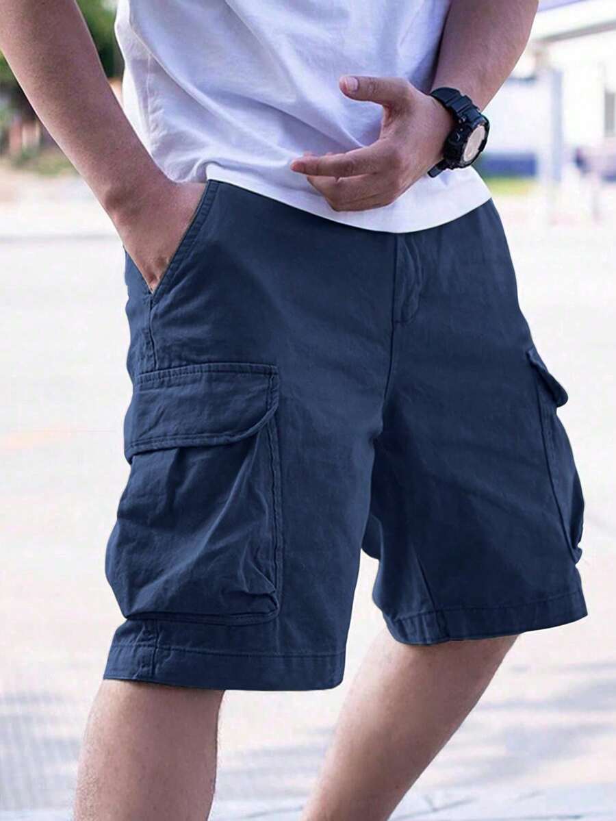 1pc Teen Boys Summer Casual Outdoor High Street Multi-Pocket Cargo Shorts (Actual Size Runs Small, Suggest Ordering One Size Up Based On The Image) - 藏蓝色 - 查看 1