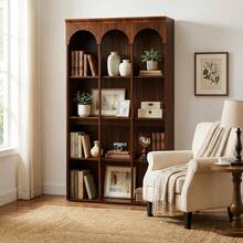 LITTLE TREE 70.9" Tall Arched Bookcase, 5-Tier Freestanding Wooden Bookshelf, Mid-Century Modern Farmhouse Open Library Book Shelving Unit For Living Room, Home Office, Walnut Brown - 棕色 - 查看 3