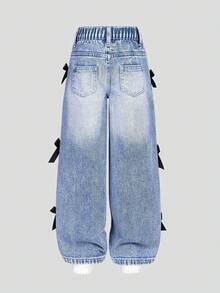 女童卡通印花短袖上衣和牛仔裤 - 灰色 - 查看 2