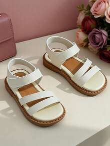 2026春夏幼儿鞋（3-12岁），限量版软底学步鞋，PU材质，双前绑带及魔术贴踝带，复古棕色缝线鞋底，亲肤柔软内里，防滑柔韧橡胶鞋底，露趾双魔术贴设计，适合夏季日常穿着 - 白色 - 查看 7