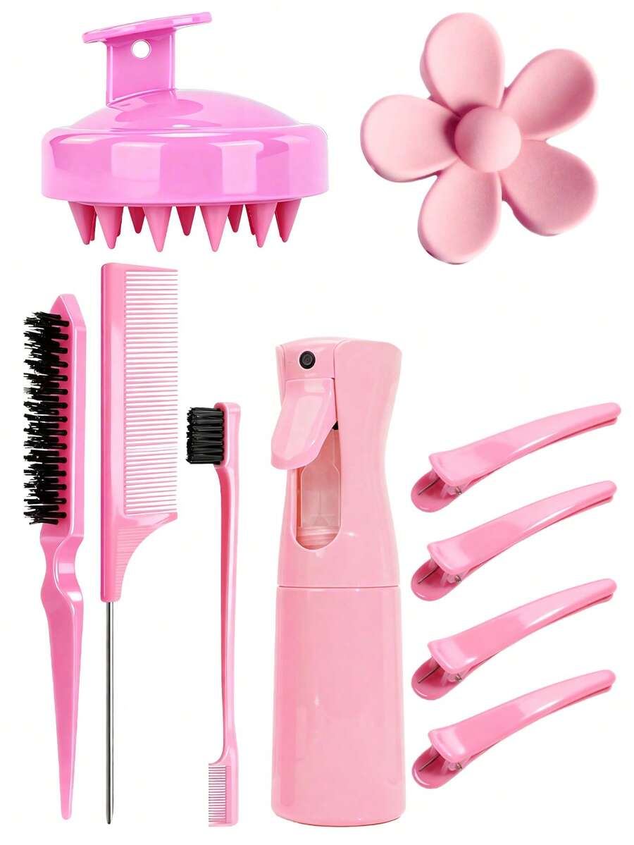 4/5/7/10pcs/Set Hair Styling Tool Kit, Includes Hair Brush, Comb, Bangs Brush, Hair Clips, Spray Bottle, Shampoo Brush, Suitable For Salon And Home Use - Multicolor - View 1